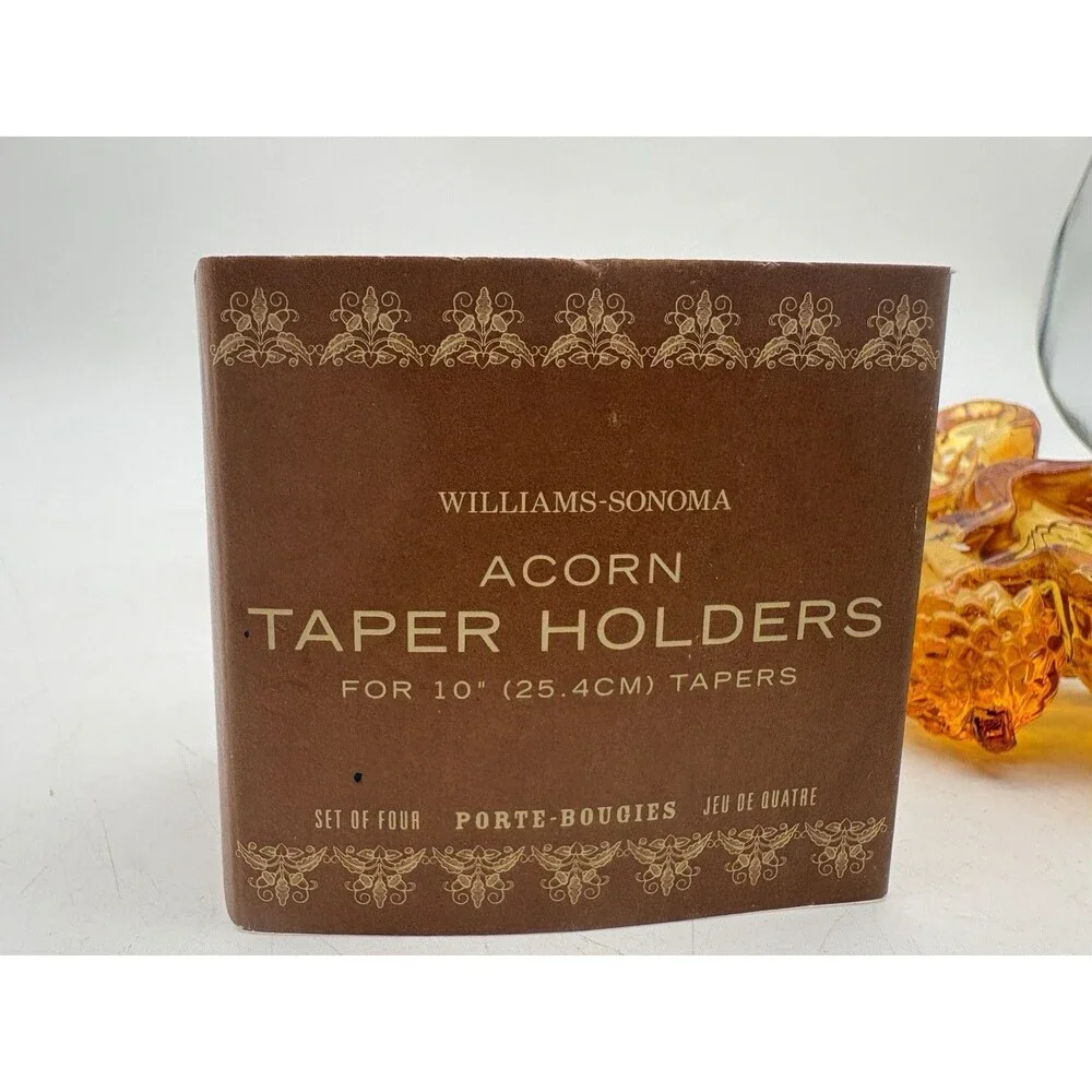 Williams Sonoma Amber Glass Acorn Taper Candle Holders Set 4 Fall Decor